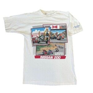 Vintage 1987 Laguna Seca Nissan 200Motorcycle Racing T Shirt USA Made Graphic